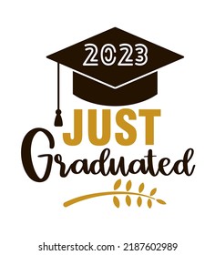 Cap icon and quote for graduation party, invitation card, banner. University, school, academy vector symbol with gold and black hat