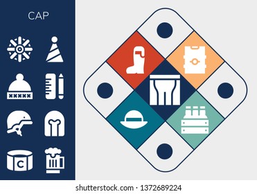 cap icon set. 13 filled cap icons.  