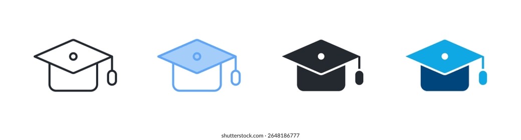 Cap Icon Set Multiple Style. Designed In Outline, Blue, Glyph, Dual Tone