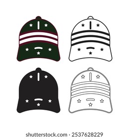 Cap icon set silhouette color vector image art illustration.