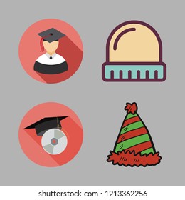 cap icon set. vector set about graduation, winter hat, hat and graduate icons set.