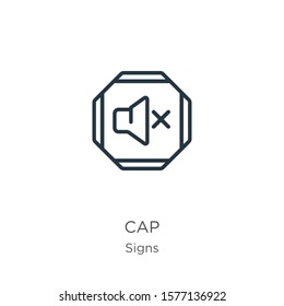 Cap icon. Thin linear cap outline icon isolated on white background from signs collection. Line vector sign, symbol for web and mobile