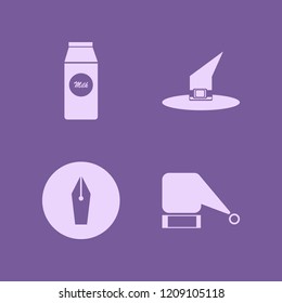 cap icon. cap vector icons set witch hat, santa hat, pack milk and fountain pen