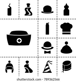 Cap icons. set of 13 editable filled cap icons such as cream tube, cleanser, nurse hat, party hat