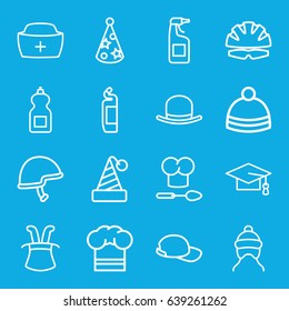 Cap icons set. set of 16 cap outline icons such as hat, cleanser, winter hat