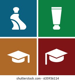 Cap icons set. set of 4 cap filled icons such as cream tube