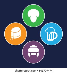 Cap icons set. set of 4 cap filled icons such as mushroom, winter hat, nurse hat