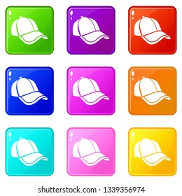 Cap icons set 9 color collection isolated on white for any design