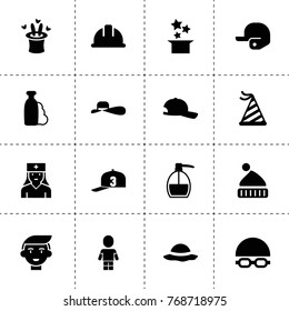 Cap icons. vector collection filled cap icons. includes symbols such as shampoo, liquid soap, safety helmet, magic hat, rabbit in magic hat. use for web, mobile and ui design.