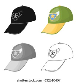 Cap with a large visor.Kepka with the emblem of a heavyball fan.Trane cappolar ..Fans single icon in cartoon style vector symbol stock illustration.