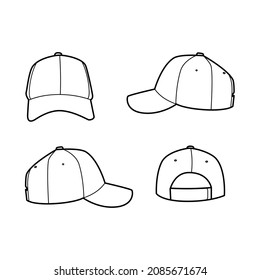 Cap in line art seen from various angles.