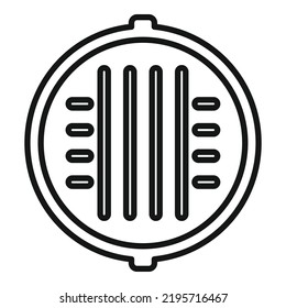 Vector de contorno del icono del agujero de la manguera del tapón. Aguas residuales en la calle. Cubierta de plástico