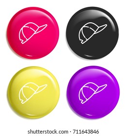 Cap multi color glossy badge icon set. Realistic shiny badge icon or logo mockup