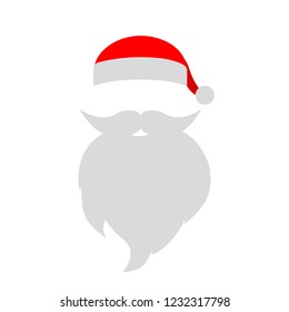 Cap and mustache with a beard of Santa Claus on a white background. Photo mask template accessory