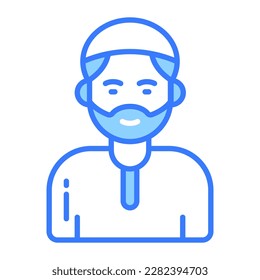 Gorra sobre la cabeza de un hombre barbudo que muestra el icono del hombre musulmán. vector modificable