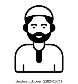Cap on bearded man head showing icon of muslim man. editable vector