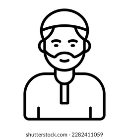 Cap on bearded man head showing icon of muslim man. editable vector