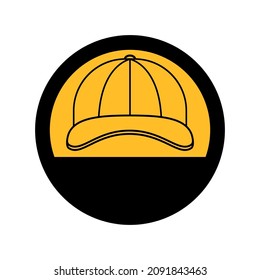 Cap or, baseball cap, black and yellow colors, round sign a white background, vector illustration