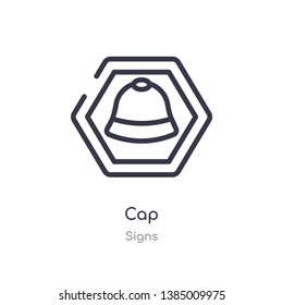cap outline icon. isolated line vector illustration from signs collection. editable thin stroke cap icon on white background