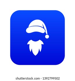 Cap with pompon of Santa Claus and beard icon digital blue for any design isolated on white vector illustration