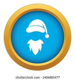 Cap with pompon of Santa Claus and beard icon blue vector isolated on white background for any design