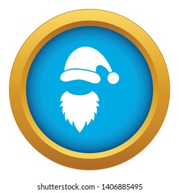 Cap with pompon of Santa Claus and beard icon blue vector isolated on white background for any design