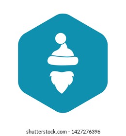 Cap with pompon of Santa Claus and beard icon in simple style on a white background vector illustration