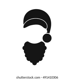Cap with pompon of Santa Claus and beard icon in simple style on a white background vector illustration