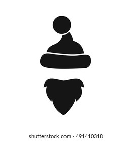 Cap with pompon of Santa Claus and beard icon in simple style on a white background vector illustration