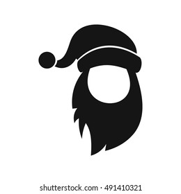 Cap with pompon of Santa Claus and beard icon in simple style on a white background vector illustration
