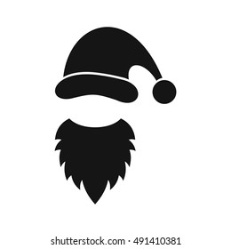 Cap with pompon of Santa Claus and beard icon in simple style on a white background vector illustration