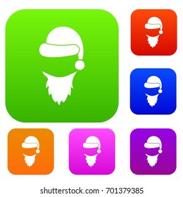 Cap with pompon of Santa Claus and beard set icon in different colors isolated vector illustration. Premium collection