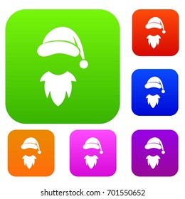 Cap with pompon of Santa Claus and beard set icon in different colors isolated vector illustration. Premium collection