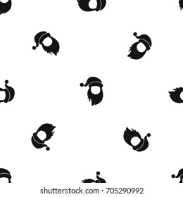 Cap with pompon of Santa Claus and beard pattern repeat seamless in black color for any design. Vector geometric illustration