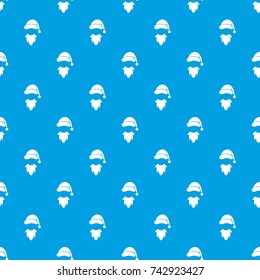 Cap with pompon of Santa Claus and beard pattern repeat seamless in blue color for any design. Vector geometric illustration
