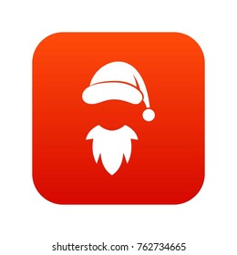 Cap with pompon of Santa Claus and beard icon digital red for any design isolated on white vector illustration