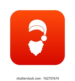 Cap with pompon of Santa Claus and beard icon digital red for any design isolated on white vector illustration