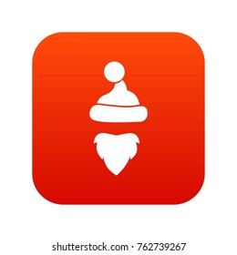 Cap with pompon of Santa Claus and beard icon digital red for any design isolated on white vector illustration