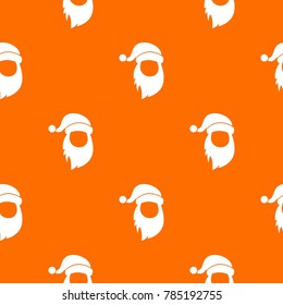 Cap with pompon of Santa Claus and beard pattern repeat seamless in orange color for any design. Vector geometric illustration