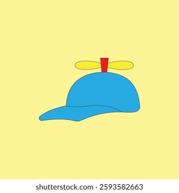 Cap propeller vector illustration on yellow background. Hat helicopter, party hat child kid