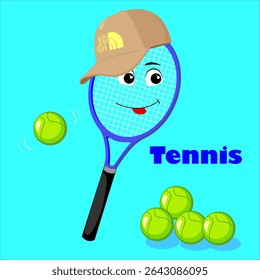 cap, racket in a cap, pattern, ball, tennis, game, rackets, sport, fitness, design, active, illustration, photo print, stylish, fashionable, beautiful, illustration, decor, element, design, graphics, 