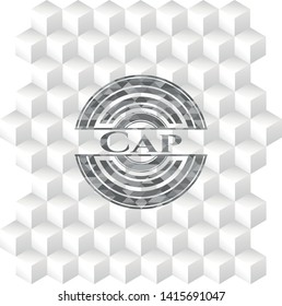 Cap realistic grey emblem with cube white background