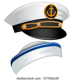 The cap of a sailor and cabin boy. Vector.
