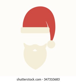 Cap of Santa Claus and mustache with a beard isolated on beige background