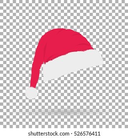 a cap of Santa Claus on Christmas and New Year with shadow on the background isolate, stylish vector illustration