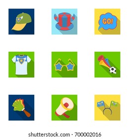 Cap, scoreboard, whistle and other fans equipment. Fans set collection icons in flat style vector symbol stock illustration web.