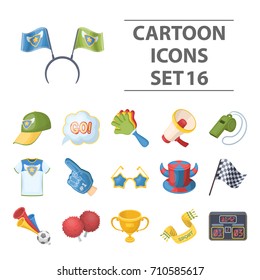 Cap, scoreboard, whistle and other fans equipment. Fans set collection icons in cartoon style vector symbol stock illustration web.