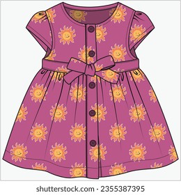 VESTIDOS DE LA FLOUNCIA DE LA HORRONA DE LA TAPA CON VESTIDO DE LA BOTELLA DELANTERA EN TODA LA PATRÓN DE SOL DE DOODLE DISEÑADA PARA NIÑAS INFANTES NIÑAS TODDLER Y NIÑAS BEBÉS EN ILUSTRACIÓN DE VECTOR