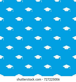 Cap student pattern repeat seamless in blue color for any design. Vector geometric illustration