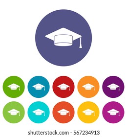 Cap student set icons in different colors isolated on white background